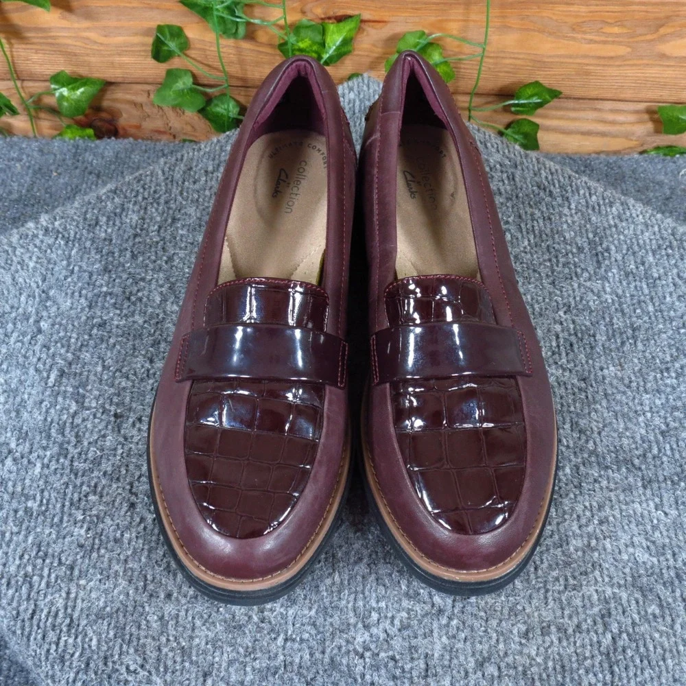 Clarks Sharon Gracie Women Penny Loafer 6.5 Comfort Work Shoe Burgundy Leather
